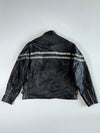 Distressed Double-Stripe Black Leather Café Racer Jacket (XL/2XL)