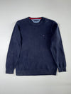 Tommy Hilfiger Navy Cotton Knit Crewneck Sweater – Red Tipped Collar (L)