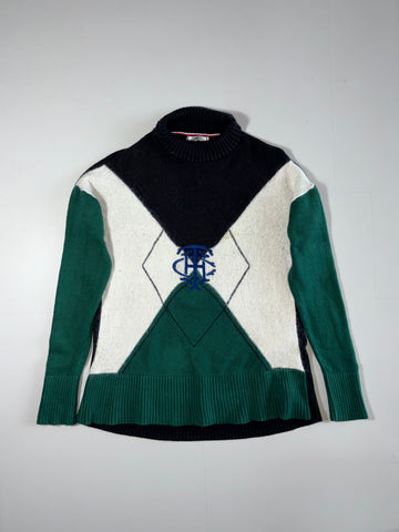 Tommy Hilfiger Argyle Turtleneck Sweater – Green, Cream & Black(2XL)
