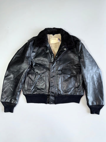 Schott NYC Vintage A2 Flight Pure Leather Bomber Jacket Shearling Fur Lining Made in USA (L)