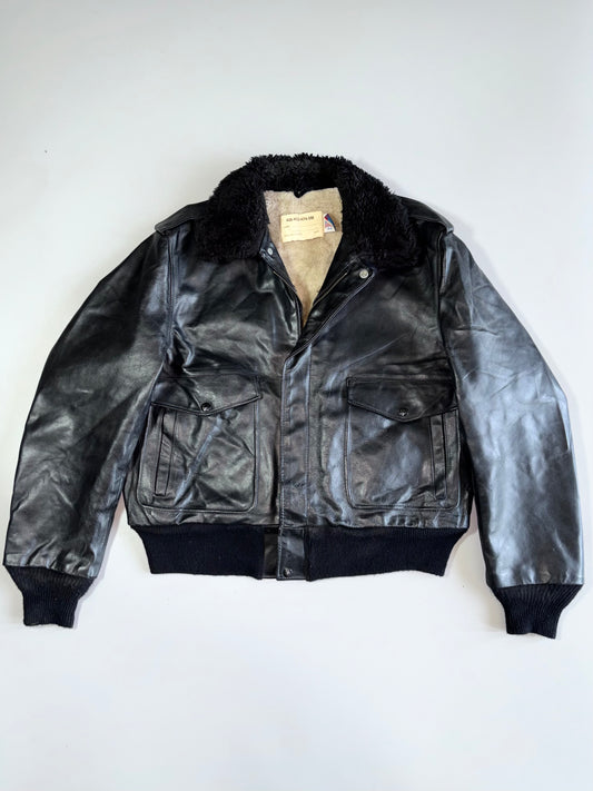 Schott NYC Vintage A2 Flight Pure Leather Bomber Jacket Shearling Fur Lining Made in USA (L)