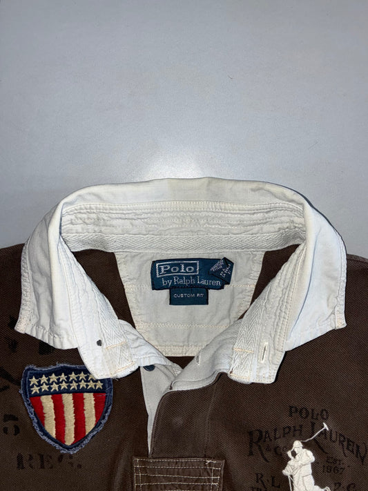 Polo Ralph Lauren Custom Fit Military Patch Rugby Polo – Dark Brown (L)