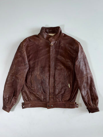 Made in France Heritage Brown Leather Bomber Jacket (L)