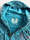 Y2K Big Train Blue Skull Print Studded Zip Hoodie (L)