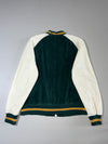 Zara Varsity Fleece Bomber Jacket “Athletic Team Est. 1975” – Green & Cream (XL)