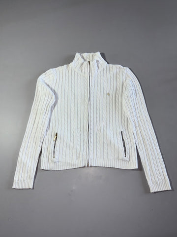 Lauren Ralph Lauren White Cable Knit Full-Zip Sweater Women’s(M)