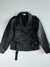 Vintage Black Leather Belted Biker Jacket (M)