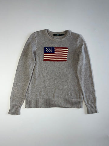 Lauren Ralph Lauren Grey American Flag Knit Sweater – Women's (XS/S)