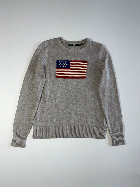 Lauren Ralph Lauren Grey American Flag Knit Sweater – Women's (XS/S)