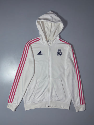 Adidas Real Madrid White Full Zip Hoodie with Pink 3-Stripes (L)