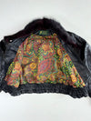 U.S. Polo Assn. Black Leather Cropped Bomber with Burgundy Fur Collar & Paisley Lining Women’s(S)