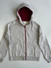 Adidas Neo Full Zip Hoodie Grey Marl Burgundy 3-Stripes Fleece Sweatshirt (M)