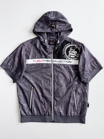 FUBU The Collection Grey Short Sleeve Hooded Windbreaker (XL)