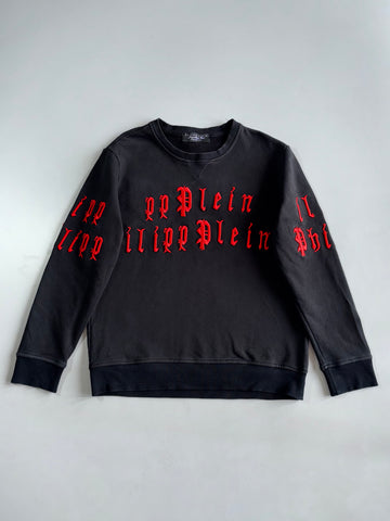 Philipp Plein “Illegal Fight Club” Sweatshirt | Faded Black | Red Gothic Logo | Straight Cut (M)
