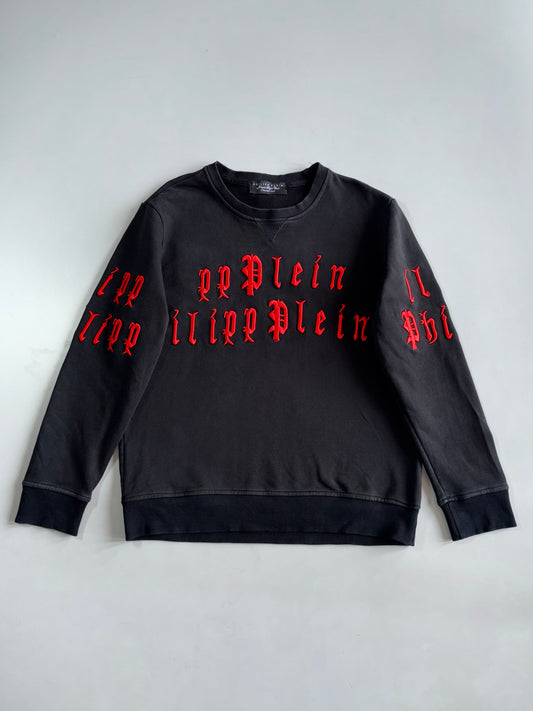 Philipp Plein “Illegal Fight Club” Sweatshirt | Faded Black | Red Gothic Logo | Straight Cut (M)