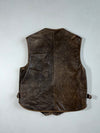 Vintage Distressed Leather Utility Vest – Dark Brown – 4 Pocket Zip Up (S)