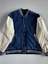 Route 66 Denim & Cream Varsity Jacket Leather Sleeves (2XL)