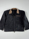 Black Zip-Up Workwear Jacket with Tan Contrast Collar & Patch Pockets (2XL)