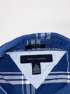 Tommy Hilfiger Navy Blue Plaid Short Sleeve Button-Up Shirt – Custom Fit, (XL)