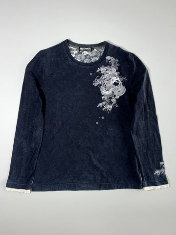 Big Train Osaka | Embroidered Dragon Sakura Long Sleeve Tee Navy | (L)