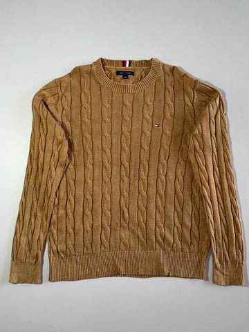 Tommy Hilfiger Cable Knit Crewneck Sweater – Camel Brown (XL)