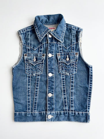 Vintage True Religion Jimmy Big T Denim Vest – Contrast Stitch | (XXS)