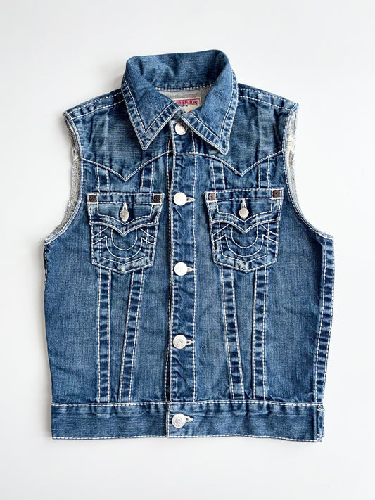 Vintage True Religion Jimmy Big T Denim Vest – Contrast Stitch | (XXS)