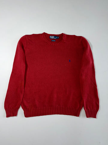 Polo Ralph Lauren Red Cotton Crewneck Sweater with Navy Pony Logo –(XL)