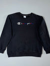 Champion Spellout Crewneck Sweatshirt – Black, Multicolor Script Logo (S/M)