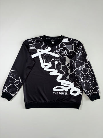 Kingo The Power Black All-Over Graphic Crewneck Sweatshirt (XL)