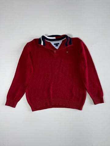 Tommy Hilfiger Red Quarter-Zip Knit with Flag Collar (Kids )(S)