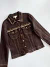 Proportion Petite Weekend Dark Brown Stretch Denim Embellished Jacket (S)