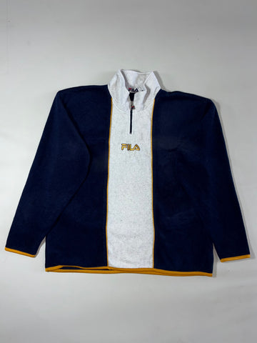 Vintage 90s FILA Colour Block Quarter Zip Fleece – Navy/Grey – (XL)