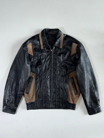 RIO Two-Tone Leather Western Bomber Jacket (L/XL)