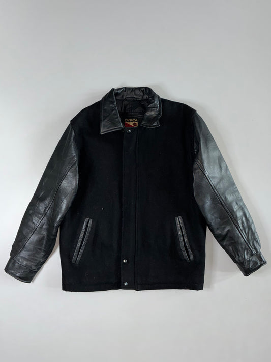 Canada Sportswear Black Wool & Leather (Sleeve) Varsity Jacket (L)