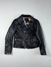 Pil's | Black Leather Blazer – Printed Satin Lining women’s (XXS)