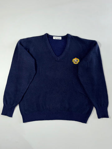 Vintage 90s Burberrys Crest Lambswool V-Neck Sweater – (XL)