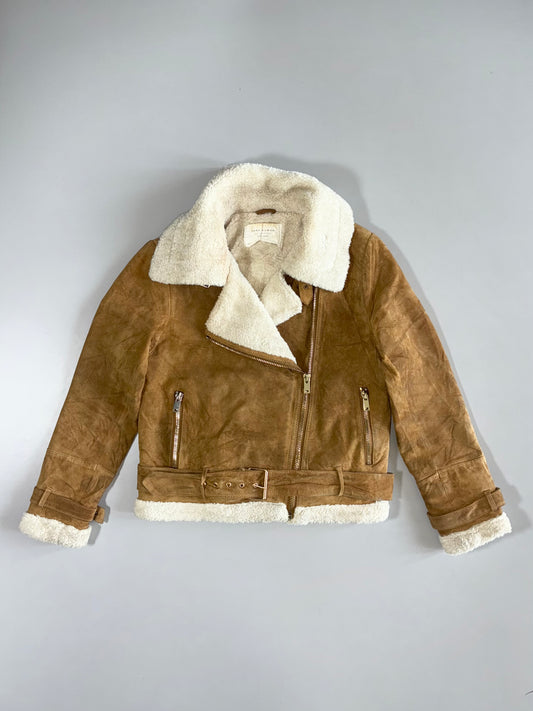 Zara Womens Outerwear Premium Original Sued Leather Jacket (Furr Inside (S/M)