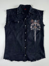 Spiral Direct Skull Knight Sleeveless Denim Cut-Off Shirt – Black (M/L)