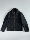 Folstop Distressed Black Leather Knit-Collar( Detechable Collar) Biker Jacket (XL)