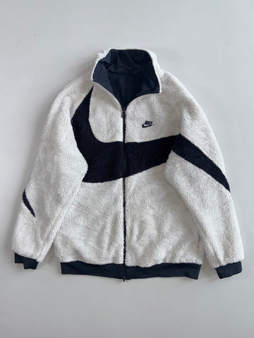 Nike Reversible Big Swoosh Sherpa Jacket, White/Black & Navy(L)