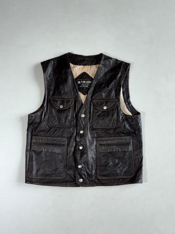 Ye Sol Leather Itaewon Seoul Dark Brown Leather Utility Vest, 4 Pockets, (S)
