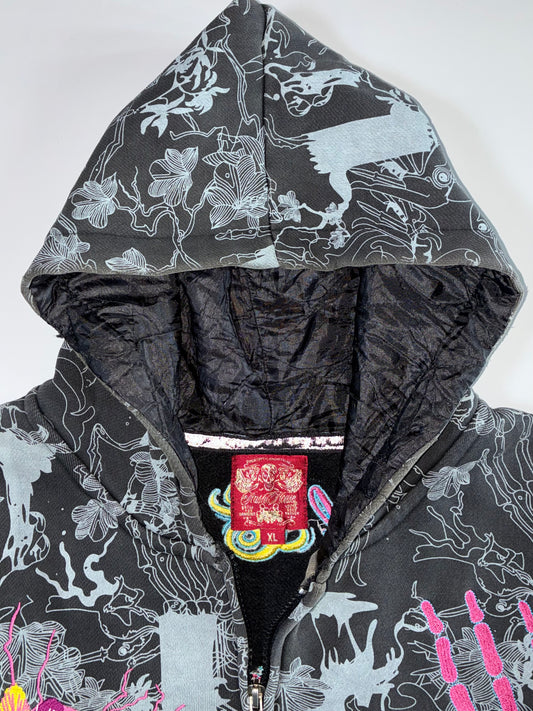 Crash House Skeleton Floral (Embroidered) Print Zip Hoodie (2XL)