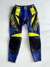 Vintage Swift Racing Two-Piece Leather Motorcycle Suit – Blue/Neon Yellow Knee Paded (M)  (W:35 | L:41)