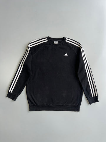 Adidas Essentials Three-Stripe Crewneck Sweatshirt in Black (L)
