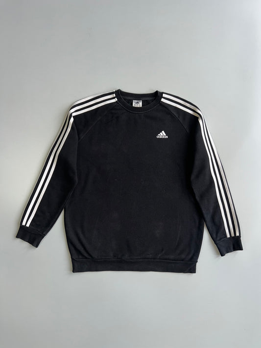 Adidas Essentials Three-Stripe Crewneck Sweatshirt in Black (L)