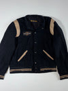 Vintage Harley-Davidson Black Wool Varsity Jacket with Leather Shoulder Panels (L/XL)