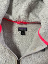 Patagonia White Sherpa Fleece Zip Hoodie – Neon Pink Trim (XS)