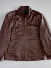 Shine Fur Brown Leather Zip-Up Jacket Classic Stand-Collar Leather Jacket (L)
