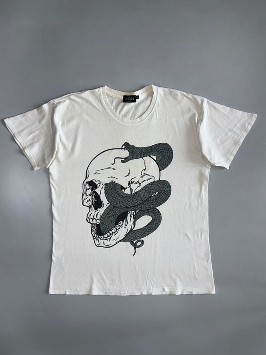 BoohooMAN | Skull & Snake Tattoo Graphic Tee | Off-White (XL)